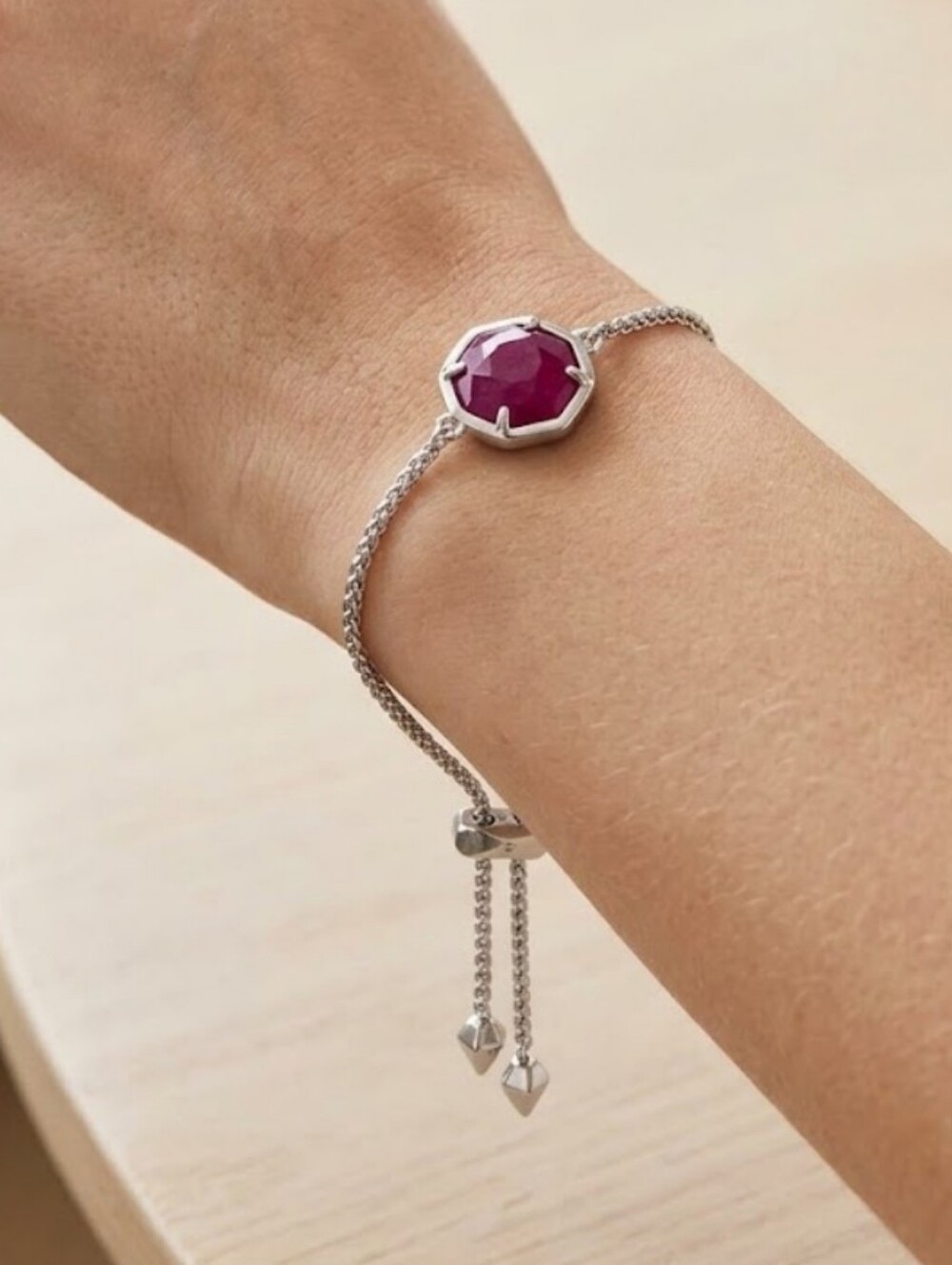 Kendra Scott Silver Cynthia Maroon Jade Delicate Chain Bracelet NWT